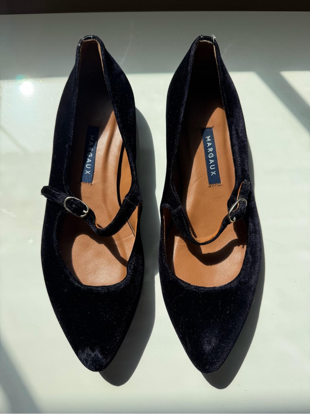 Margaux Black Velvet Pointed Mary Jane Flats
